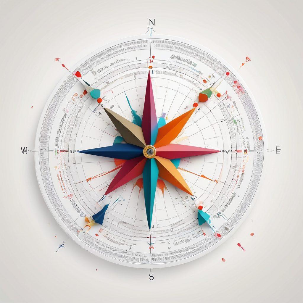 A vibrant, detailed infographic depicting a compass made of hearts, with various relationship milestones marked along the axes in colorful data points. Surrounding the compass, include abstract visuals of interconnected relationships, charts, and path diagrams symbolizing data visualization. Use warm, inviting colors to evoke a sense of love and exploration. super-realistic. vibrant colors. white background.